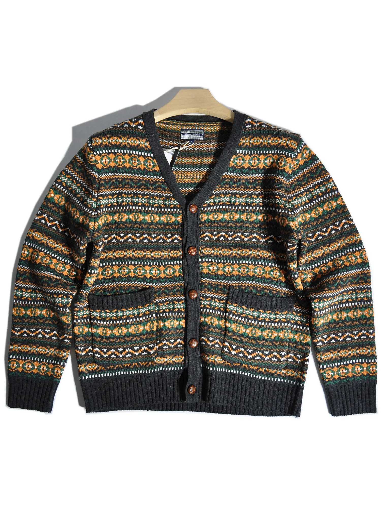 American Retro Barn Style Fel Ethnic Style Jacquard V-neck Knitted Cardigan Sweater Vintage Style Coat M260306