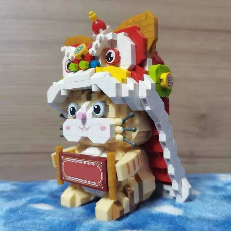 Mini Building Blocks New Year's Beast Lion Cat Animal Model Assembly Ornaments Toys Gifts for Adults and Children Z260306