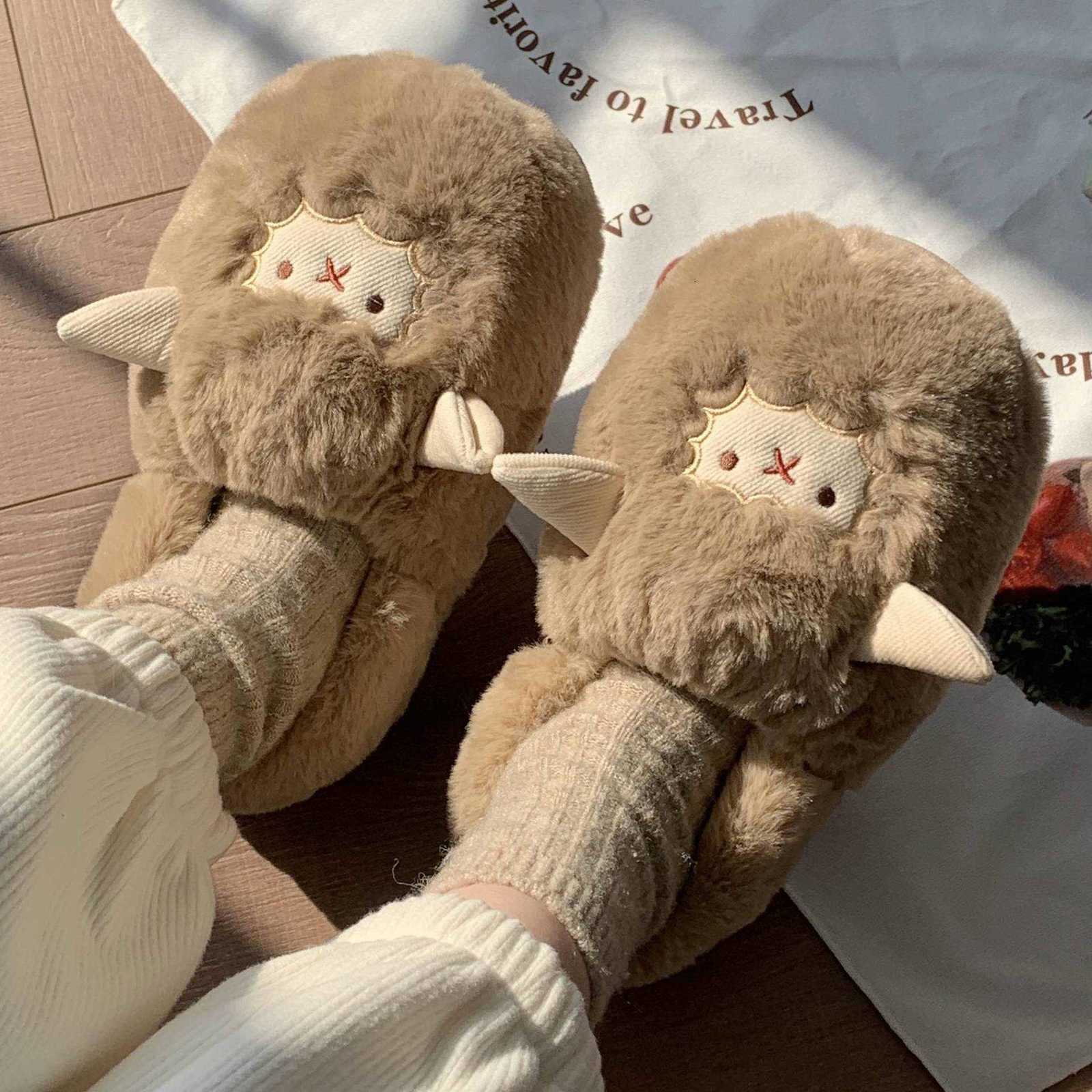 Bedroom warm cotton slippers all inclusive heel soft soled moon shoes womens new winter cartoon small sheep thick soled plush shoes S260305