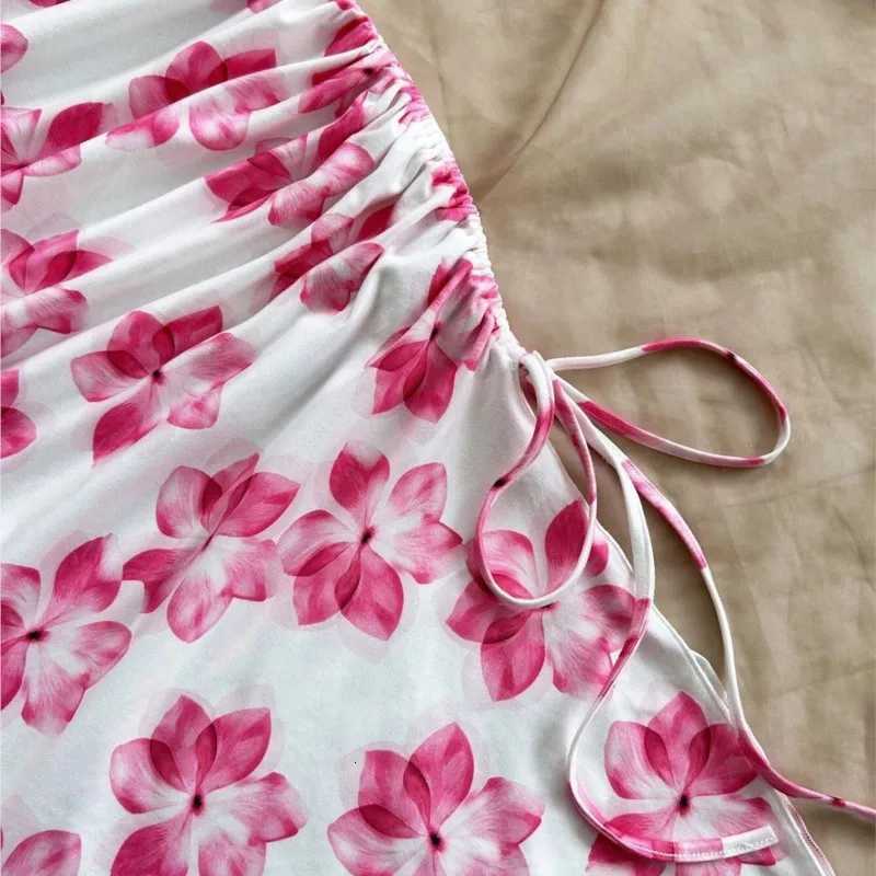 New Sexy Vacation Printed Mini Dress Women 2026 Summer Fashion Elegant Party Halter Neck Drawstring Sleeveless Irregular Dresses X260306
