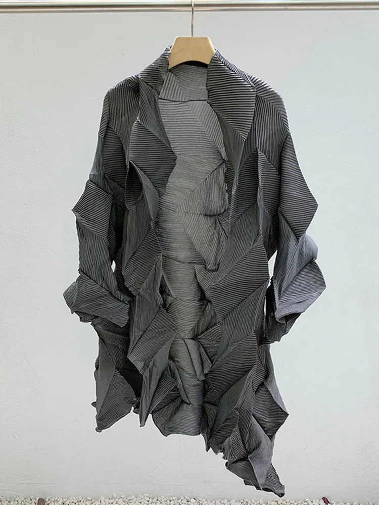 Miyake Fold Trench For Women 2025 Autumn Summer Long Sleeves Open Stitch Loose Pleated Coat Ladies Sun Protection Clothing 260228