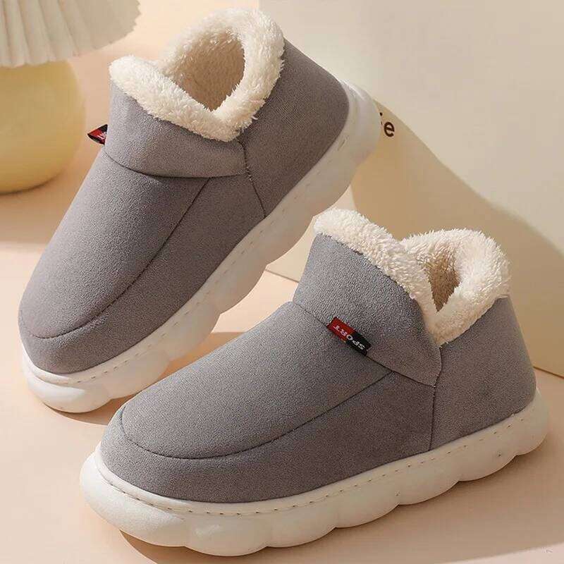 LItfun Plush For Man Winter Indoor Outdoor Home Shoes Comfortable Fuzzy Short Ankle Boots Male Non-Slips House Slippers