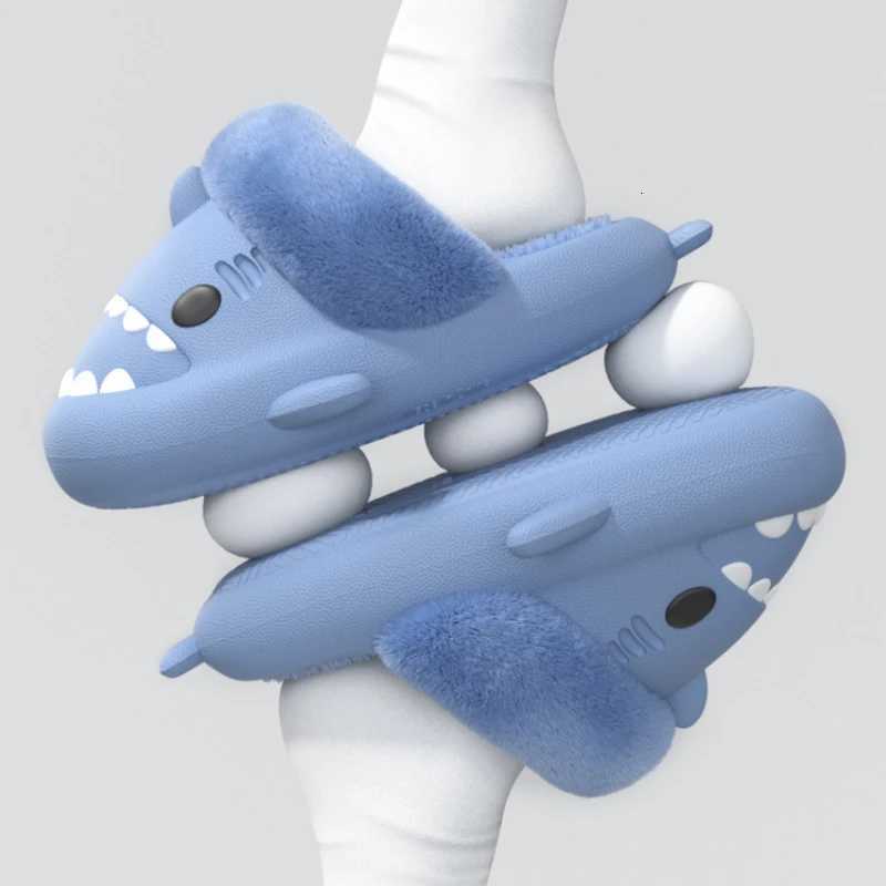 MenS Winter Plush Shark Slippers Couple Adults Warm Fluffy Slides Soft Household Cartoon Indoor Detachable Home Cotton Shoes S260305