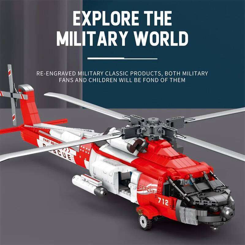 1093PCS HH-60J Black Hawk Building Blocks Military Coastal Helicopter Classic Model Bricks Toys Kids Holiday Gifts Z260305