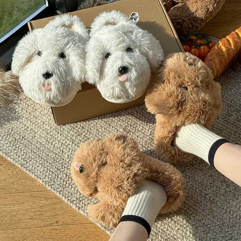 Fluffy Cartoon Womens Home Slippers Winter Cute Plush Luxury Designer Woman Shoes Flats Indoor Casual Fuzzy Fur Slides Elegant S260305
