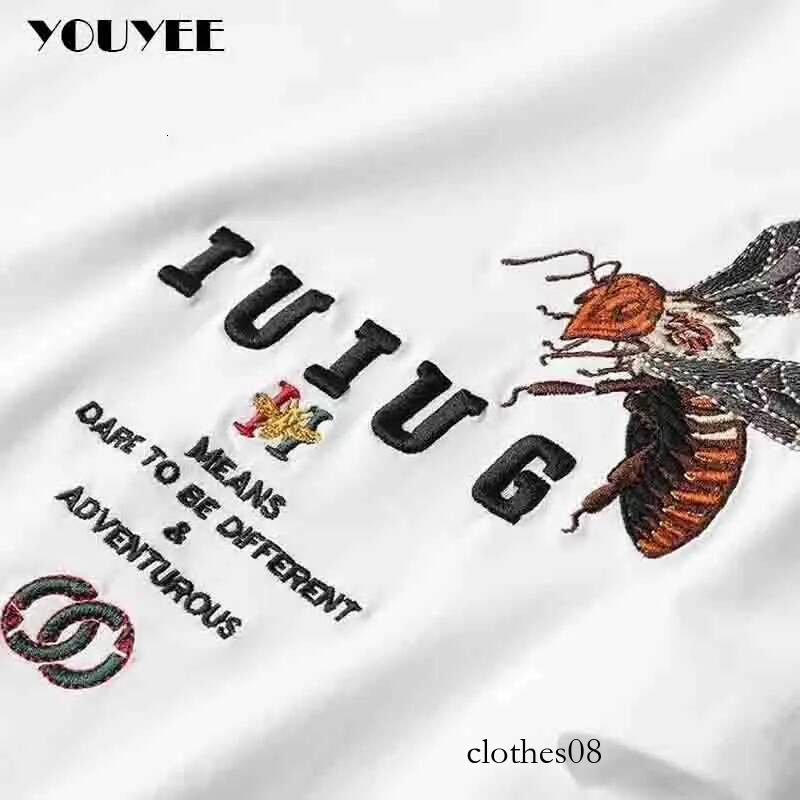 Summer Short Sleeve Mens T-Shirt New Trend Embroidery Bee Crown Letter Bottoming Shirt Slim Versatile Top Male Tees Clothing 4xl