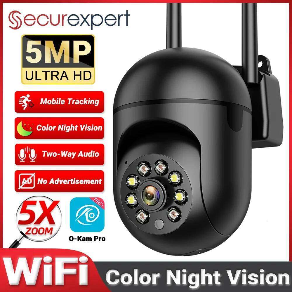 5MP Ultra HD Outdoor PTZ WiFi Security Camera Auto Human Tracking Color Night Vision 2-Way Audio 5X Zoom | O-Kam Pro APP 26W0306