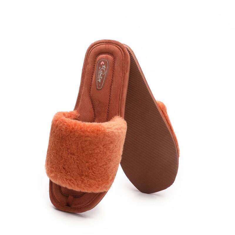 Litfun Plush Flat Women Warm Slides Cozy Soft Sole Faux Fur Shoes Female Cute Open Toe Home Slippers