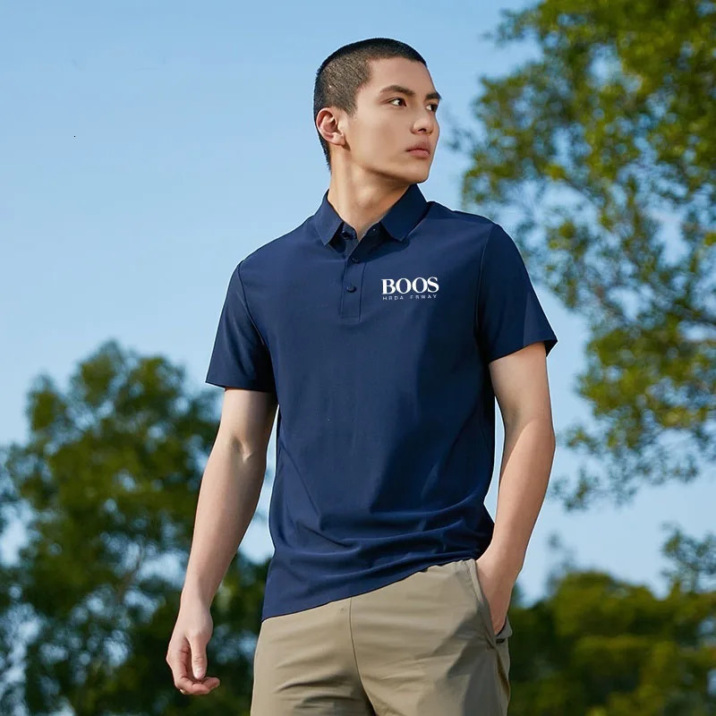 Embroidered Summer Ice Silk Polo Shirt T-Shirt Half Sleeve Non-Marking Casual Business Thin Breathable Polo Shirt for Men 260304