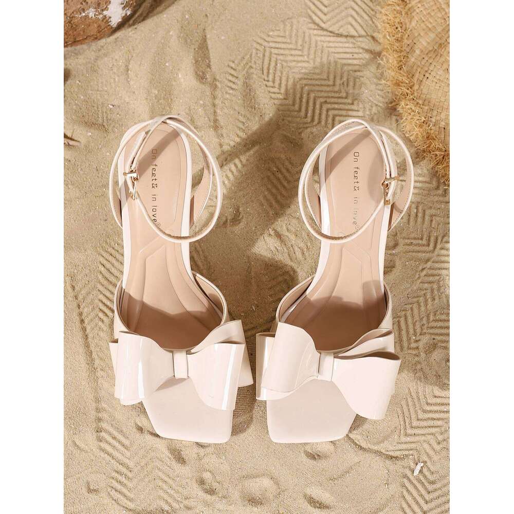 2025 new women's sandals with fashionable bow design, elegant pointed-toe high heels for outdoor banquets, backless shoes