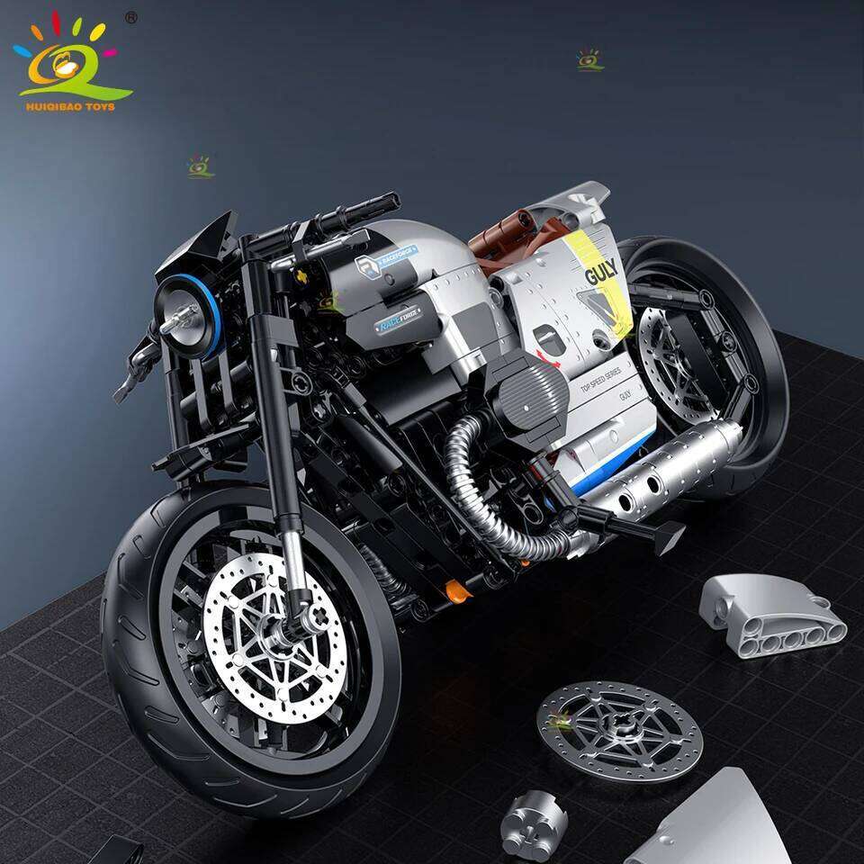 HUIQIBAO 1:8 Classic Motorbike Building Blocks High-tech Model Moto City Racer Bricks Toy for Kid Boy Children Adult MOC Car Set Z260306