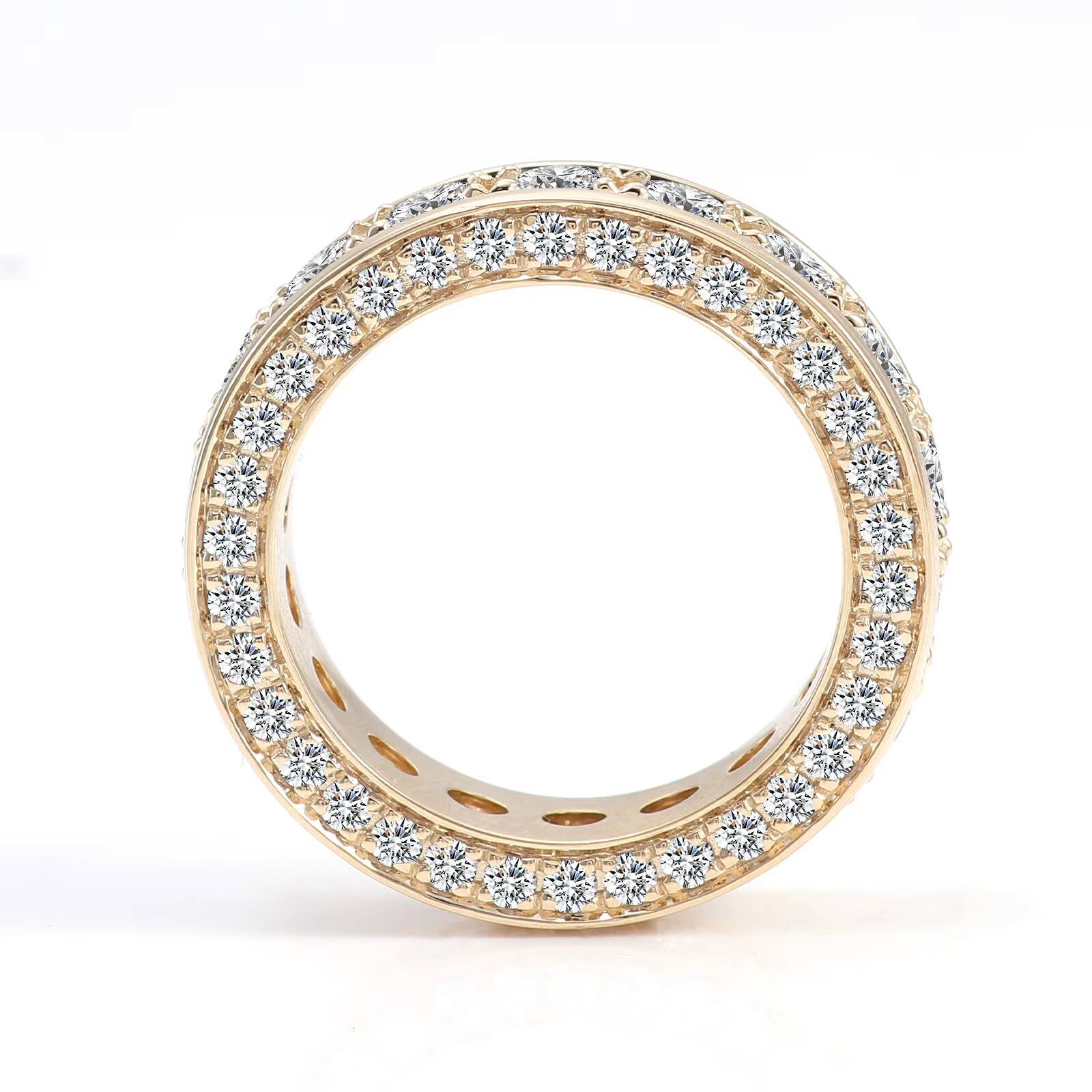 Luxury Style Men Jewelry 10K Yellow Gold Round Brilliant Cut Moissanite Eternity Rings Fine Jewelry Perfect Wedding Ring for Men