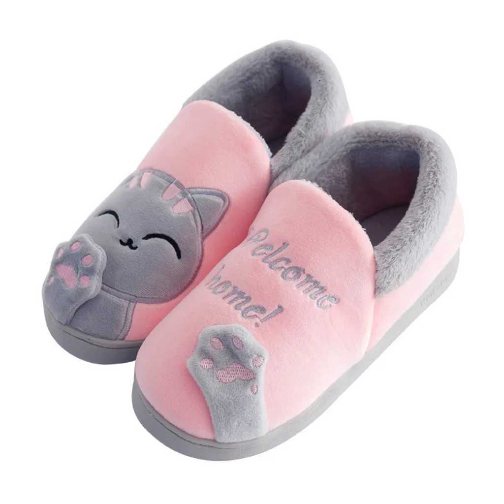 Women Winter Home Slippers Cartoon Cat Non-Slip Warm Indoors Bedroom Floor Shoes Zapatos Mujer 2024 Tendencia S260305