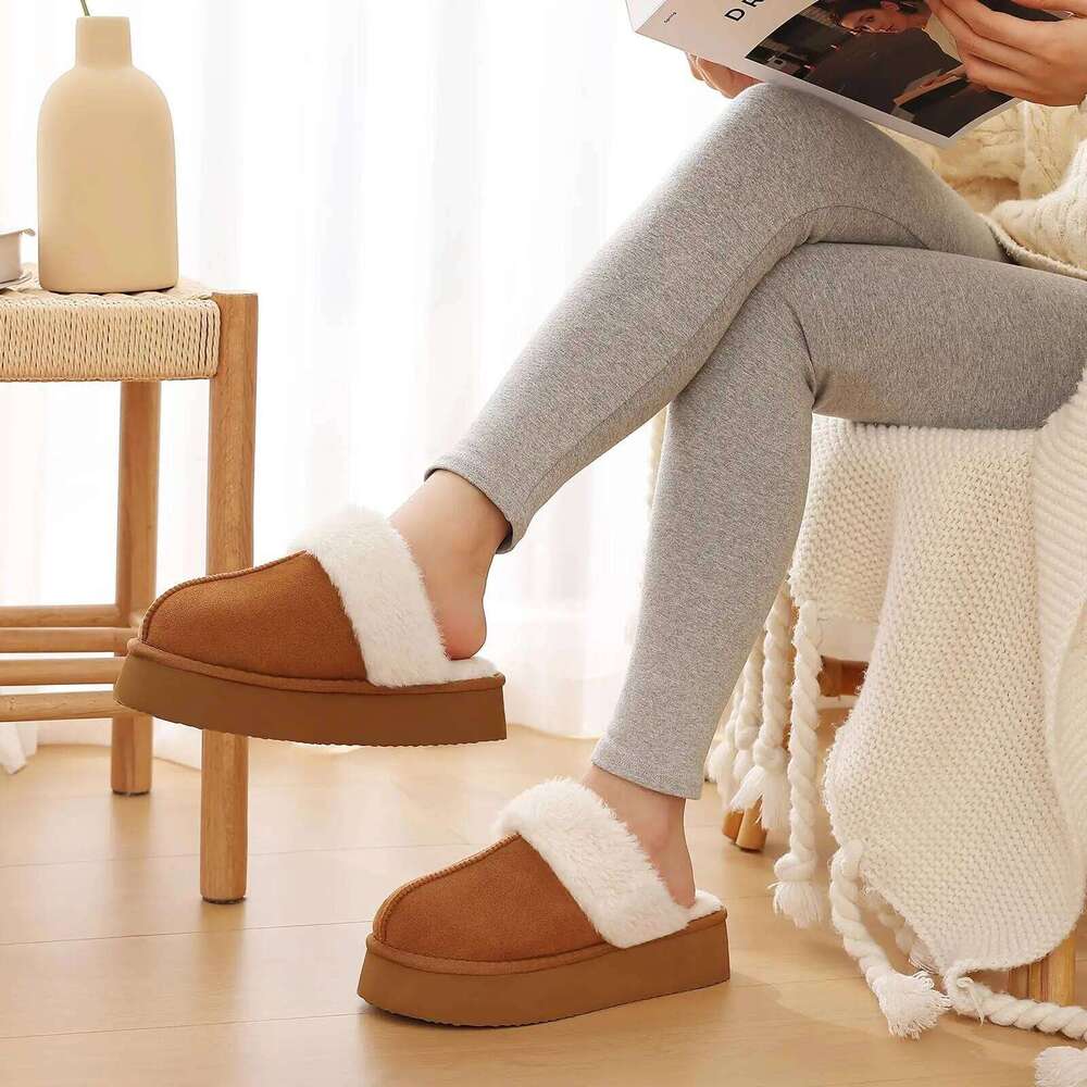 Litfun Winter Fluffy Women's Platform Non-slip Home Slides Warm Cotton Shoes Soft Sole Plush Lining Cozy Women Slippers