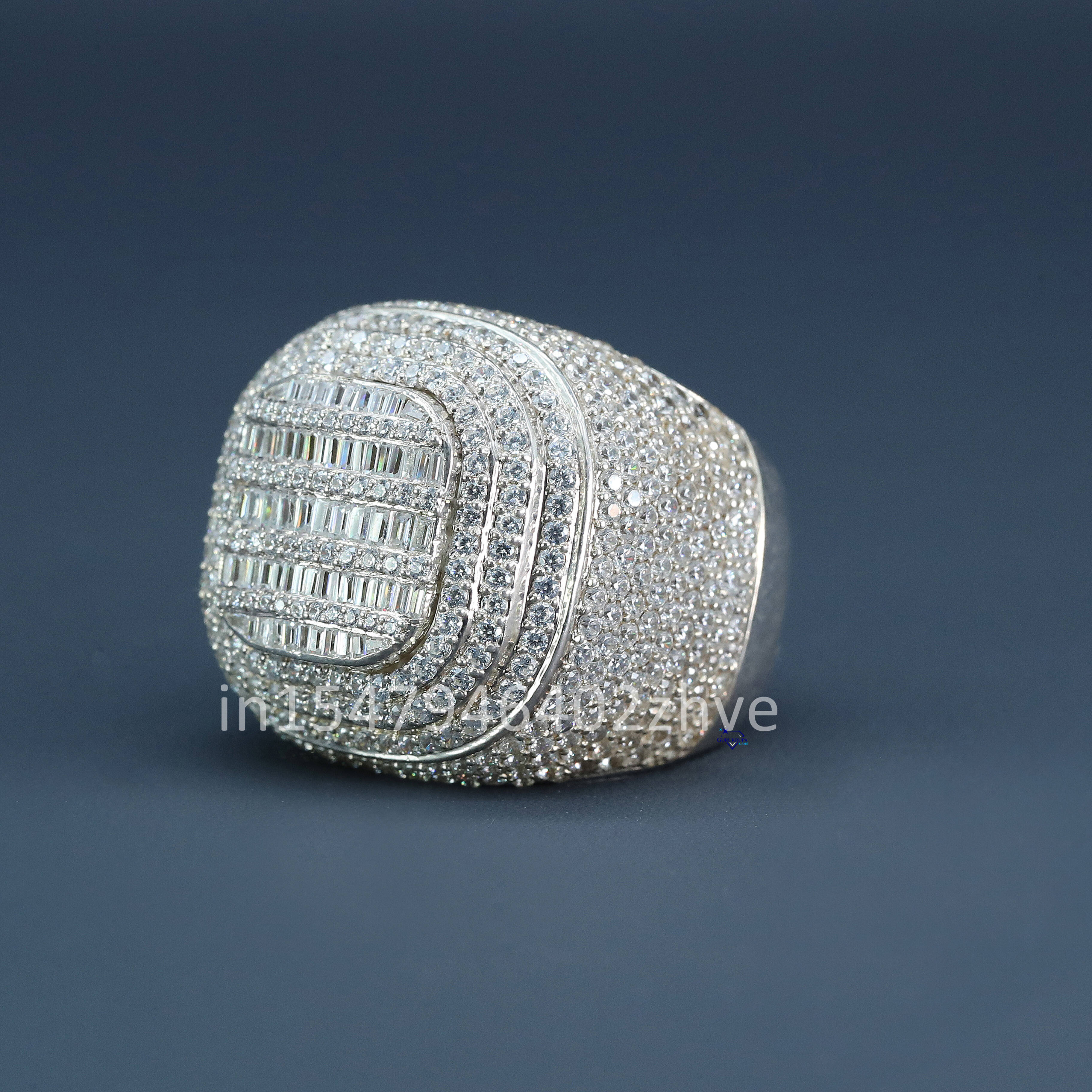 Experience Charm Jewelry With Our Mens Hip Hop Ring in 925 Sterling Silver Moissanite Round and Baguette Diamond in VVS Clarity