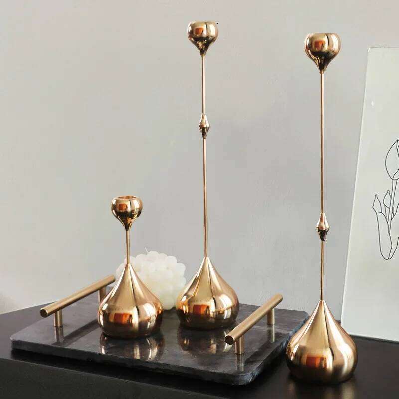 3Pcs/Set Metal Waterdrop Candle Holders Nordic Silver Candlestick Centerpiece Candelabra Living Room Ornaments Home Decore Gifts XJ260305