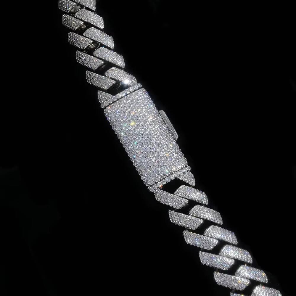 TISHYA DIAMOND 925 Sterling Silver Luxury Cuban Chain Necklace with Moissanite Stone Womens Vintage Fashion in Brilliant Cut