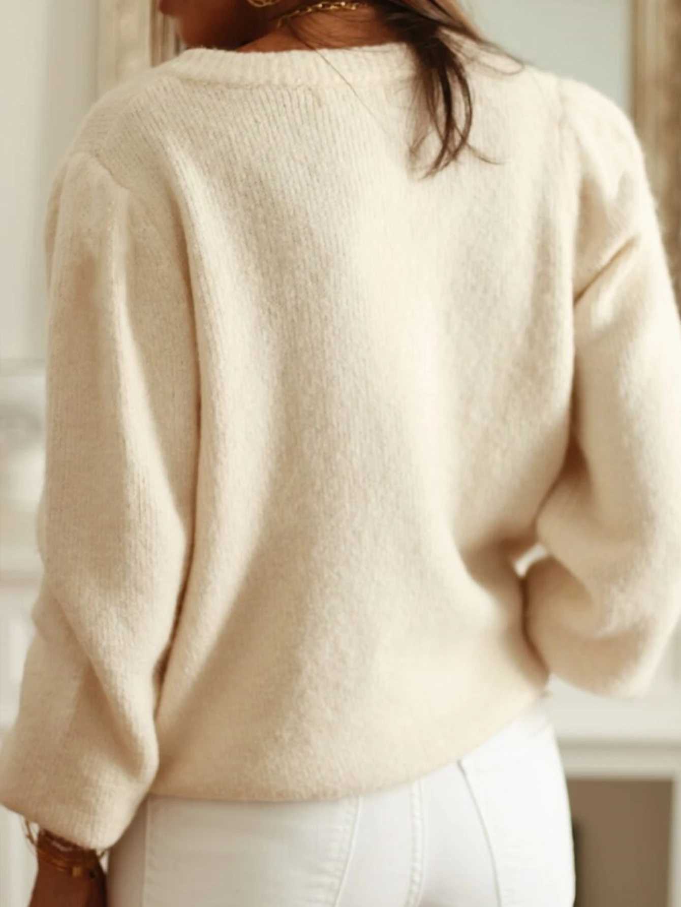 New Autumn/Winter Womens Cardigan Sweater Apricot-Colored Fitted Round Neck Knit Cardigan Casual and Elegant Versatile for C M260306