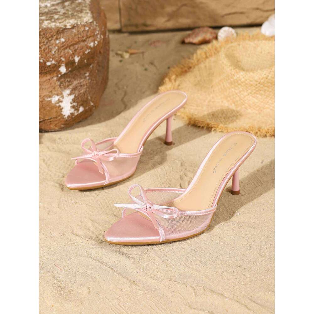 Slip-On Women's Mesh Stiletto Heels with an Elegant Bowknot Design for Comfort and Versatility