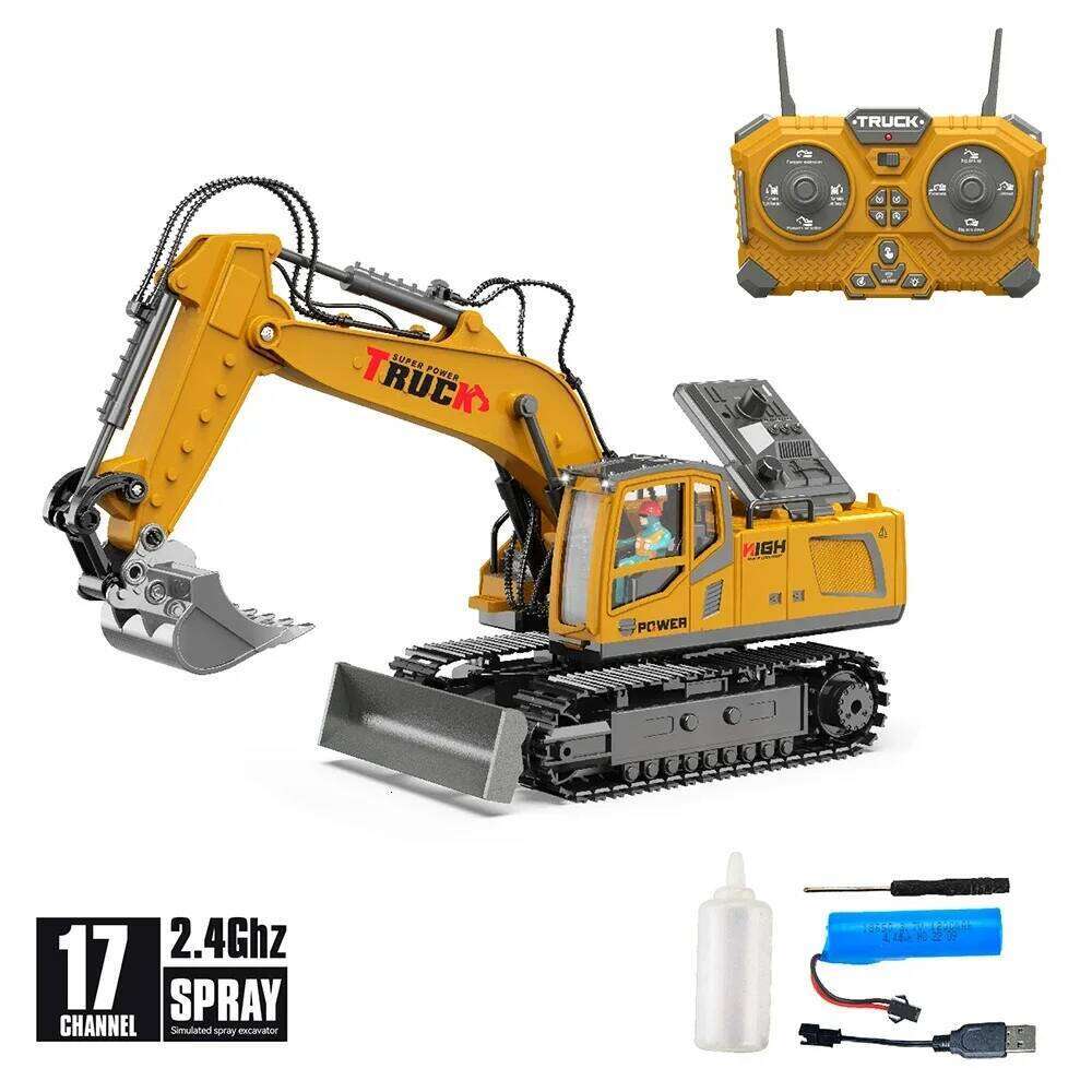Rc Excavator Cars Trucks Alloy Bucket 17Channel Dumper Spray Truck 1/18 Simulation Engineering Electric Vehicles for Kids Boys C260305