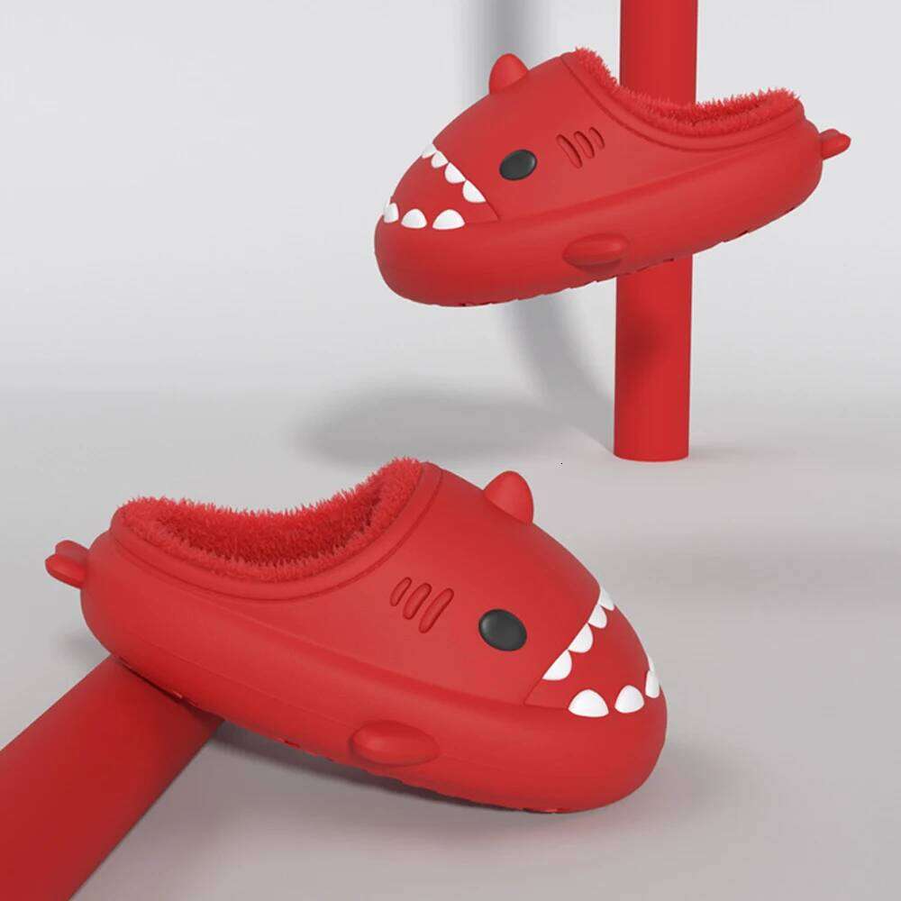 Litfun Plush Slippers Women Men Winter Cozy Fur Cartoon Furry Home Shoes Platform Waterproof Shark Slides
