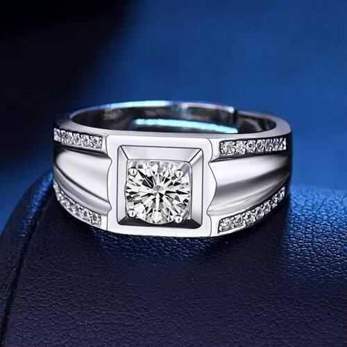 Hot Sale Rhodium Plated Moissanite Sterling Silver Mens Open Hip-Hop Wedding Party Personalized Ring Wholesale