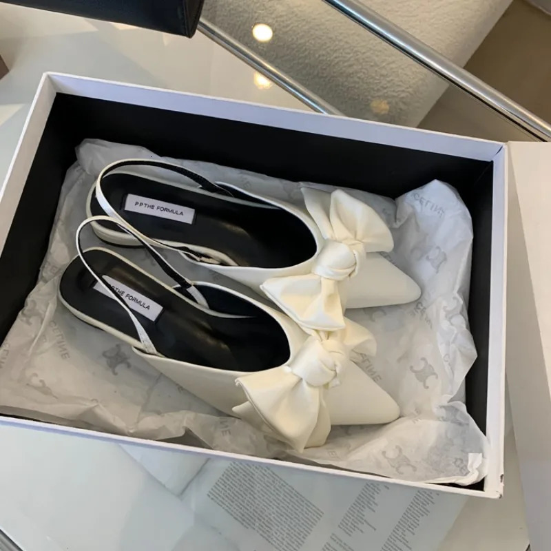 er Bow Womens Sandals Pointed Toe Elegant Heels Shoes Summer Mules Shoes Slingback Dress Slippers Trend 260303