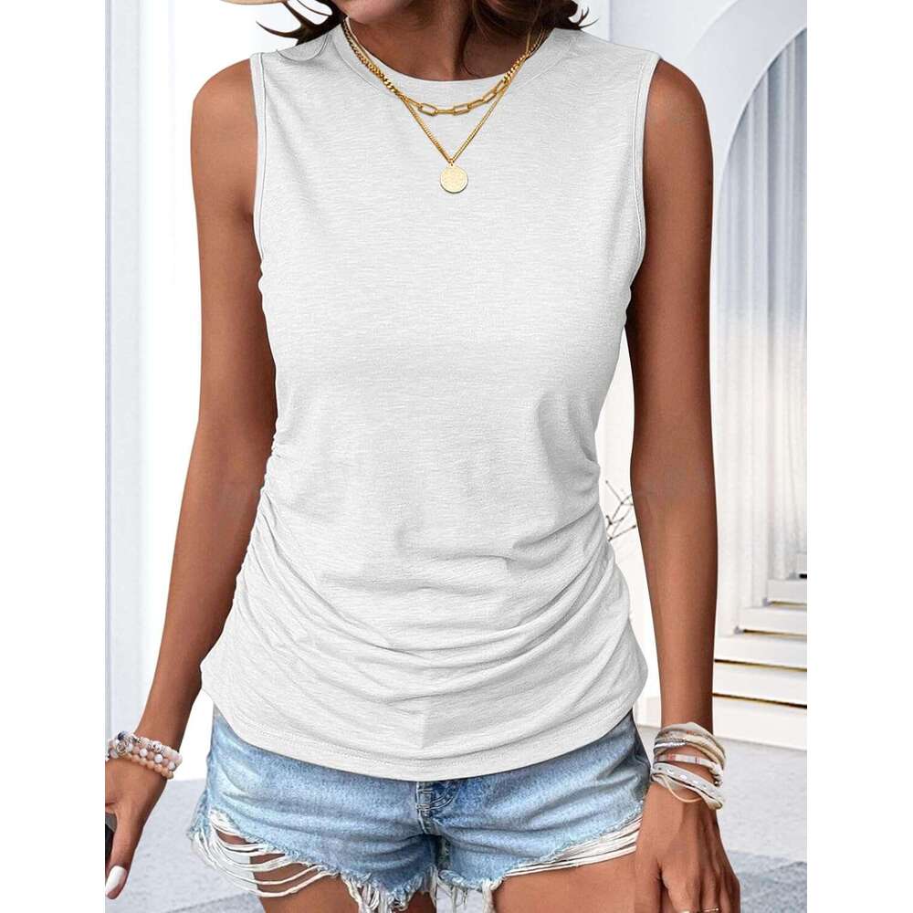 Womens Designer Ruched Tank Crewneck Sleeveless Tops Dressy Casual Basic Summer Shirts