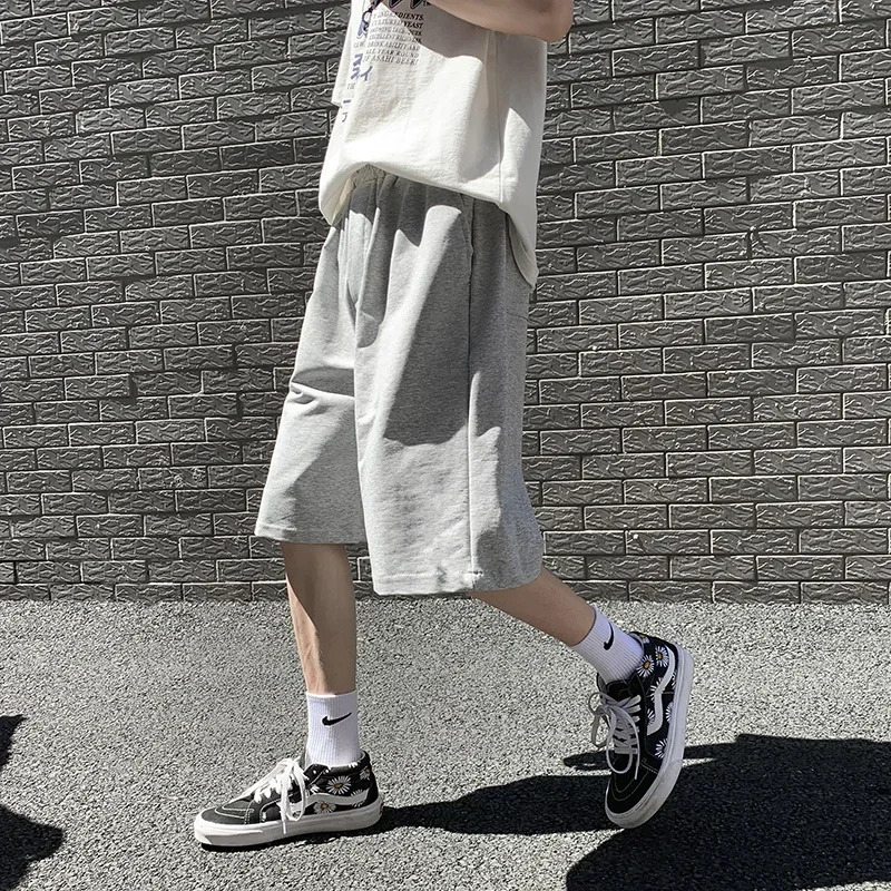 Summer Y2K Solid Color Cotton Loose Mens Sports Pants Shorts Street Wear Simple Drawstring Straight Casual Shorts Male 260306
