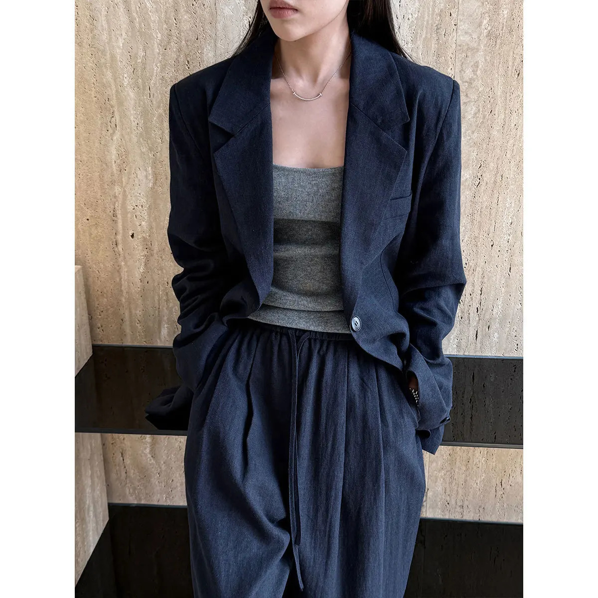 Linen Blazer For Women Spring Cotton-linen Suit Pants Set Sold Separately 260305