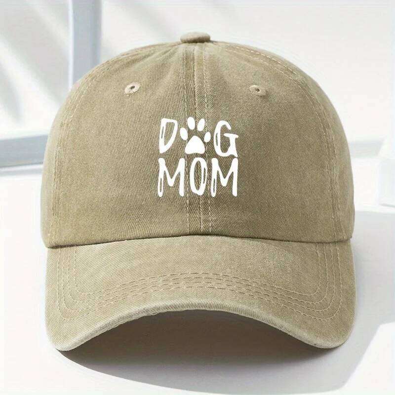 Classic washed retro dog mom printed baseball cap, outdoor casual sports sun hat, adjustable soft top duckbill cap Y260304