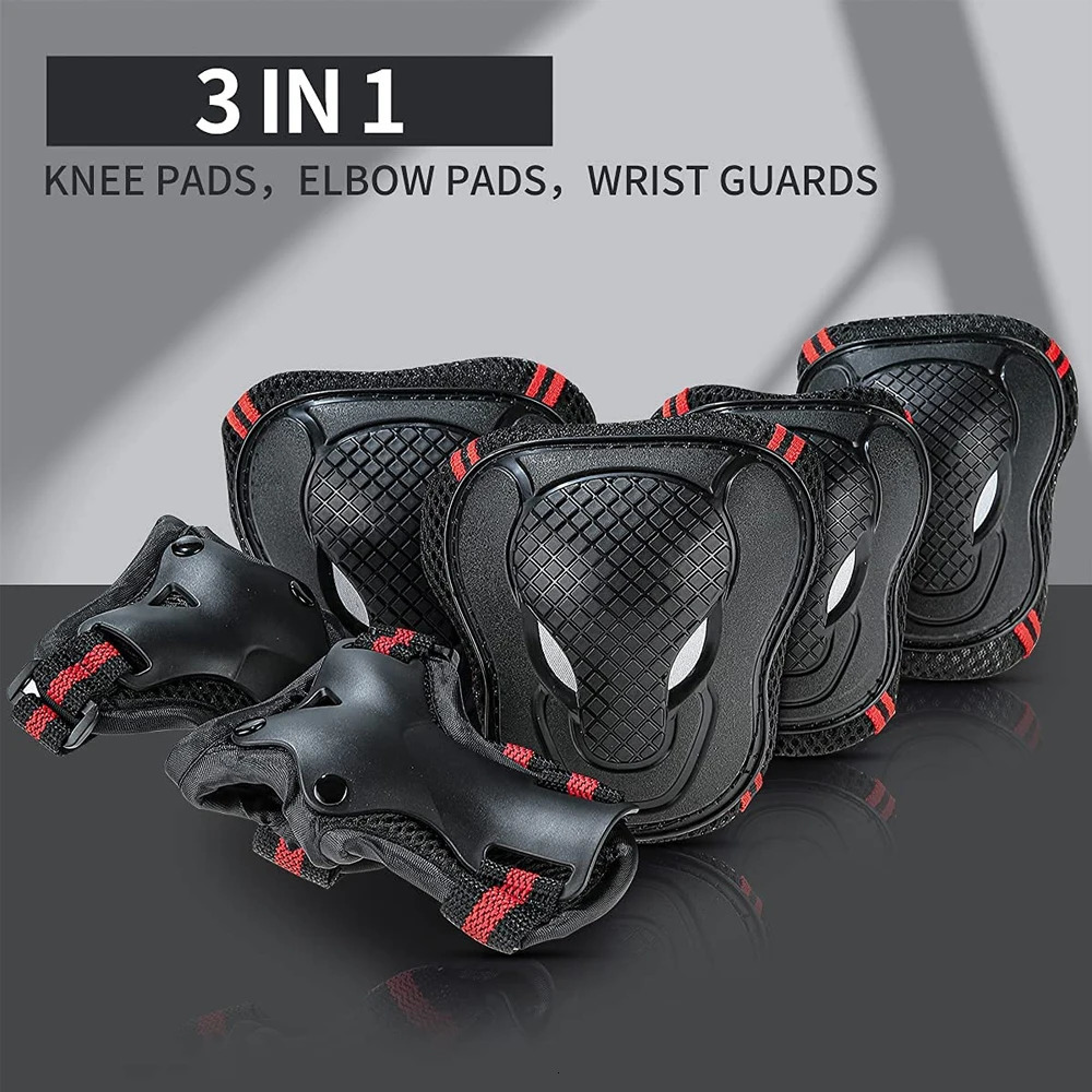 BraceTop 6Pcsset Teens Adult Knee Pads Elbow Wrist Guards Protective Gear for Roller Skating Skateboarding Cycling Sport 260228