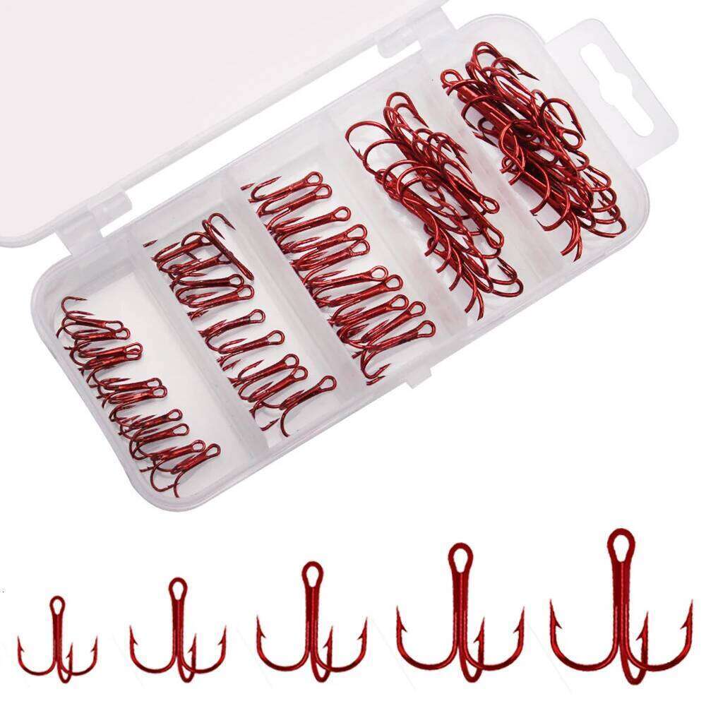 50pcs/box Triple Hooks Set Carbon Steel Barbed Treble Fishhooks for Lures Sea Fishing Accessories Tackle Tools S260305
