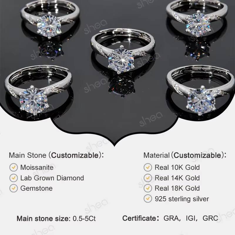 Factory Wholesale Custom 10K 14K 18K Real Solid Gold Au750 Gold Vvs Moissanite Round Brilliant Cut Solitaire Engagement Ring
