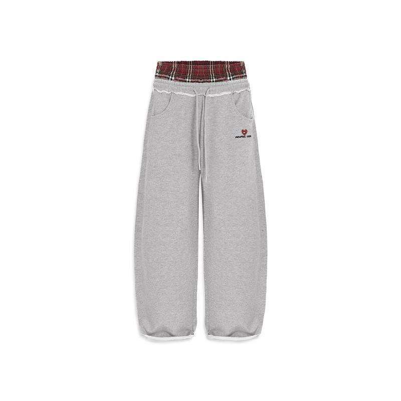 European and TK cross-border American retro striped embroidered sports casual pants, loose fit, unisex, double waistband, faux two-piece sweatpants