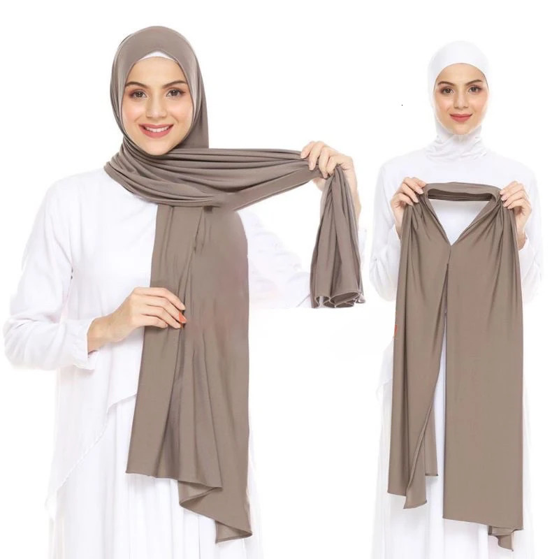 Premium Instant Hijab Good Stitch Stretchy Scarf Malaysia Wraps Plain Muslim Turban Headband Shawls Supplier 260304