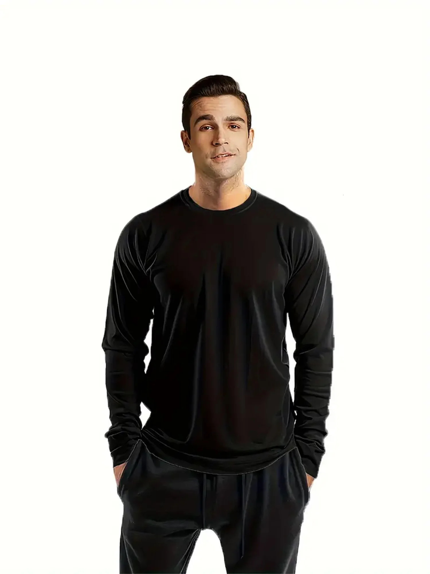 Sports LongSleeved Black 5Piece Mens Round Neck Shirt QuickDrying Top Fitness Sportswear Casual Outdoor BodyShap 260302