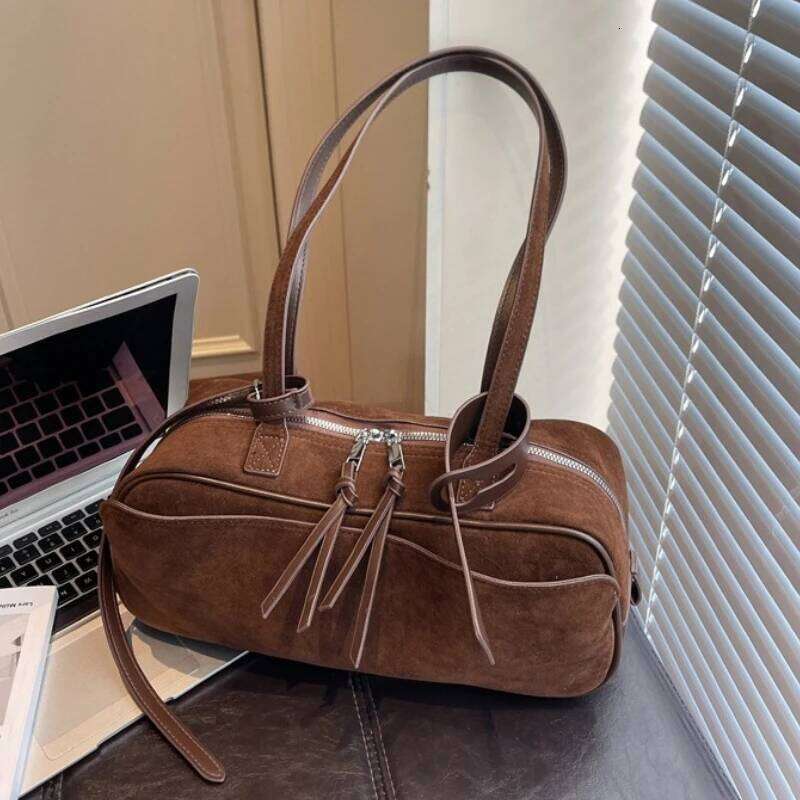 Autumn Winter Latest Commute Shoulder Bags For Women PU Suede Pure Color Large Capacity Boston Bag Luxury Handbags TIANOUDAISHU