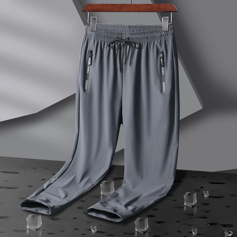 Breathable Elastic Men Running Sport Pants Ice Silk Jogging Thin Sweatpants Casual Outdoor Training Gym Fitness Trousers 8XL 260306