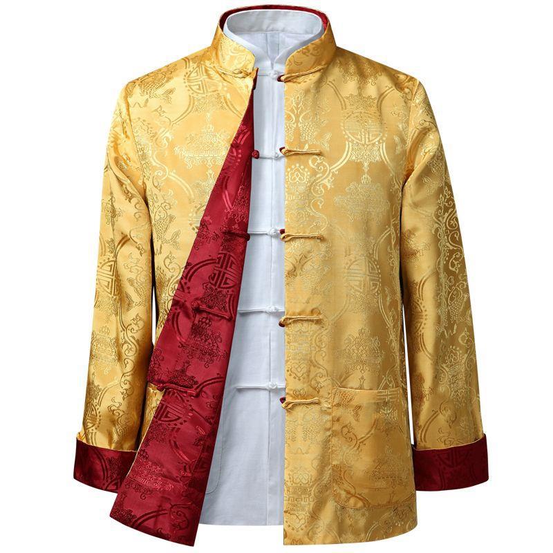 Spring And Autumn Thin Style Men Middle-Aged And Elderly Tang Suit Double-Sided Jacket Long-Sleeved Birthday Performance Clothing Loose