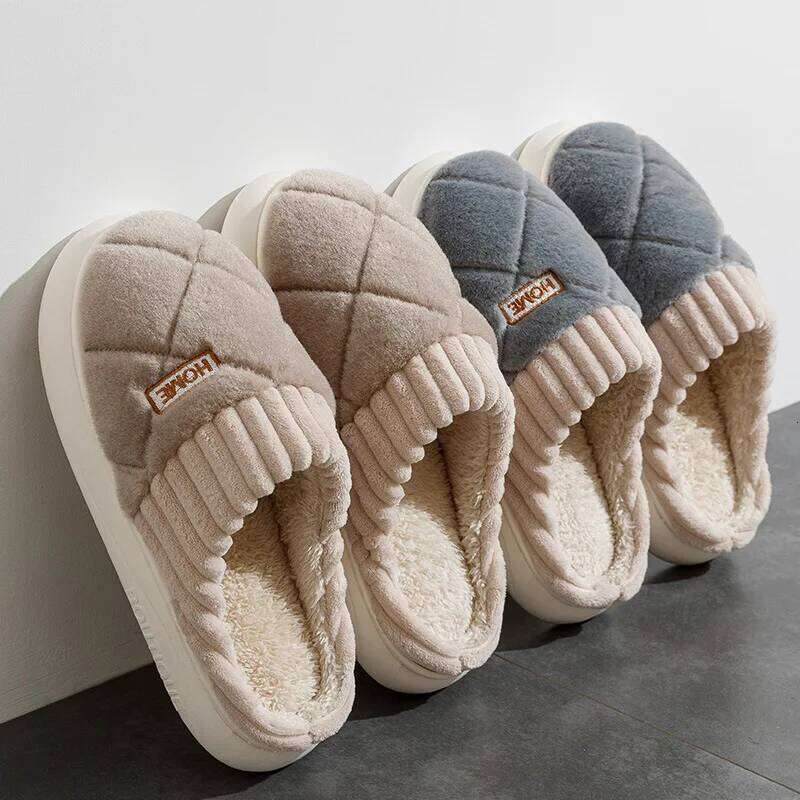 Women's Home Soft Bottom Plush Anti-slip Thermal Slippers Indoor Winter Men's Fashion Casual Flats Slip