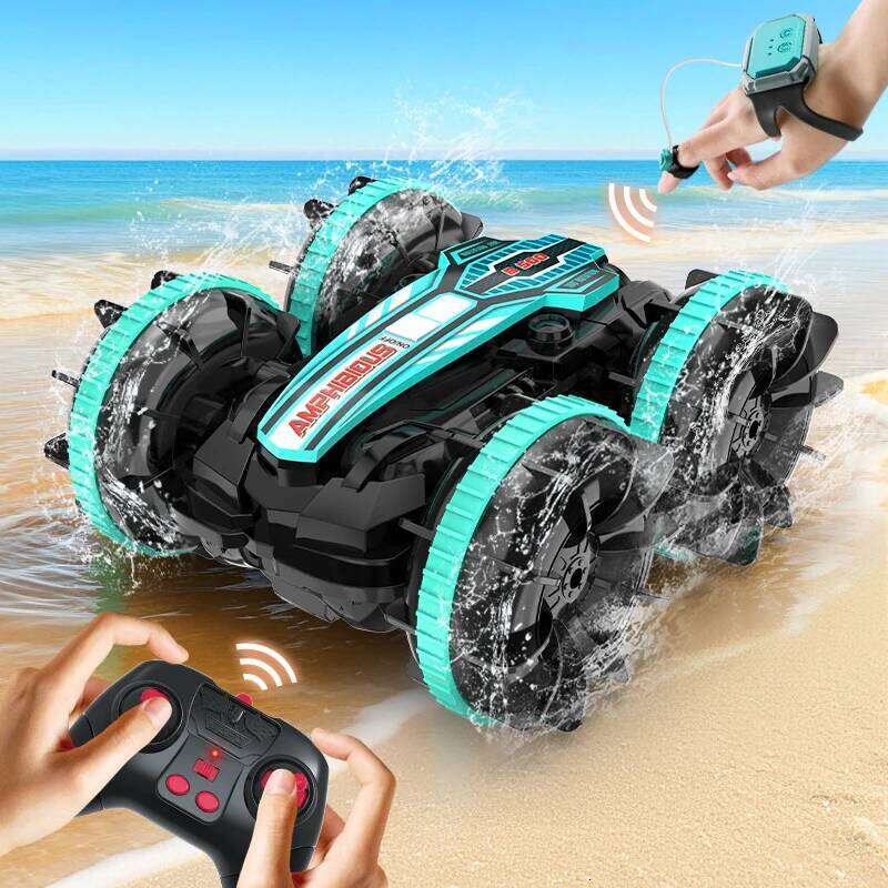 Remote-controlled toy car, with colorful flashing lights, suitable both water and land use, a gift for children C260305