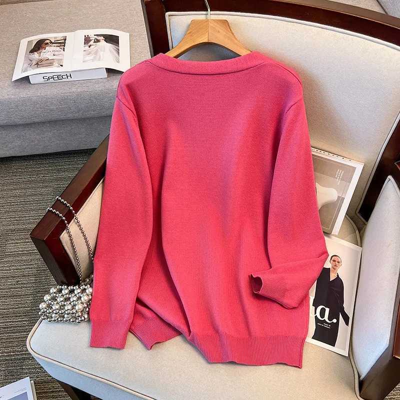 170Kg Plus Size Womens Bust 160 Spring Autumn Loose V-Neck Cardigan Sweater Knitted Bow Jacket Black Rose 5XL 6XL 7XL 8XL 9XL M260306