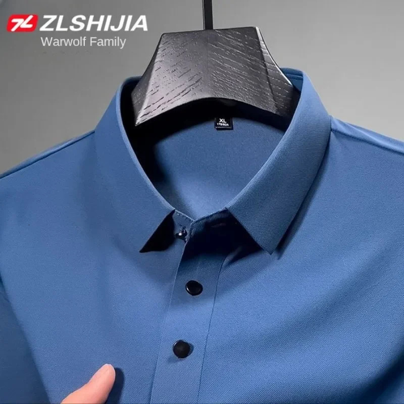 Korean Clothing Harajuku Fashion Classic England Slim Solid Polo Shirts for Men Summer Business Ice Silk Polo T Shirt Man 260304