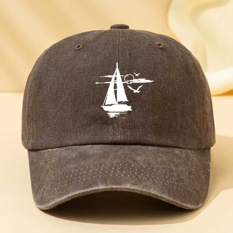 Sailing printed retro washed baseball cap with soft fabric suitable for outdoor camping cycling and casual street wear S260306