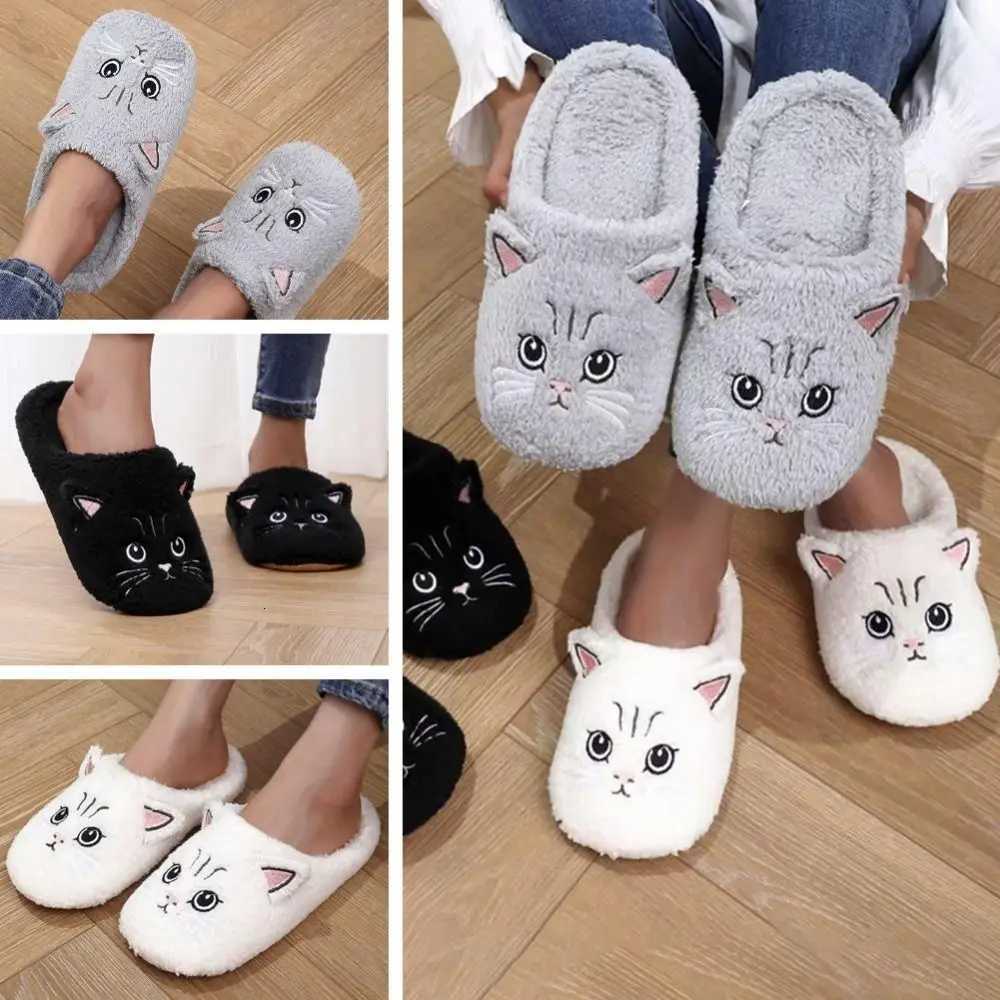 Cat Pattern Print Womens Cotton Slippers Winter Warm Soft Fabric Couple Slippers Comfortable Fluffy Texture Home Slippers S260305