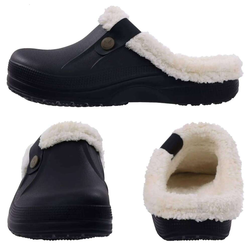 Litfun Winter Fur Lined Slippers For Women Men Waterproof Fuzzy Cozy Slides Warm Leisure Indoor Outdoor Garden Clogs Shoes