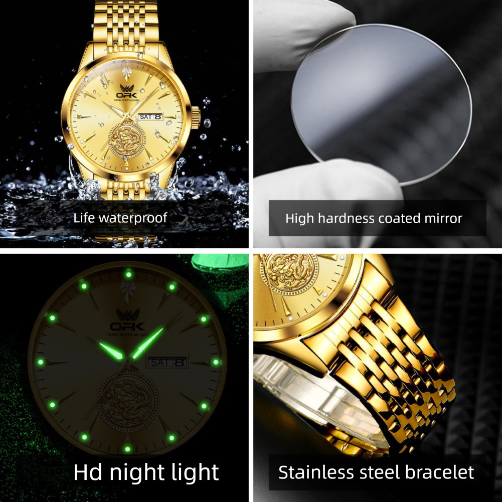 New OPK brand watch waterproof luminous dual calendar steel strap genuine men's watch popular in Europe and America men's luxury watch