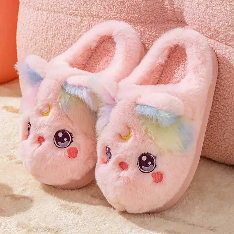 New shaggy slippers that look like your cat womens fluffy outdoor kitty sliper woman fuzzy kitten mules winter warm house shoes S260305