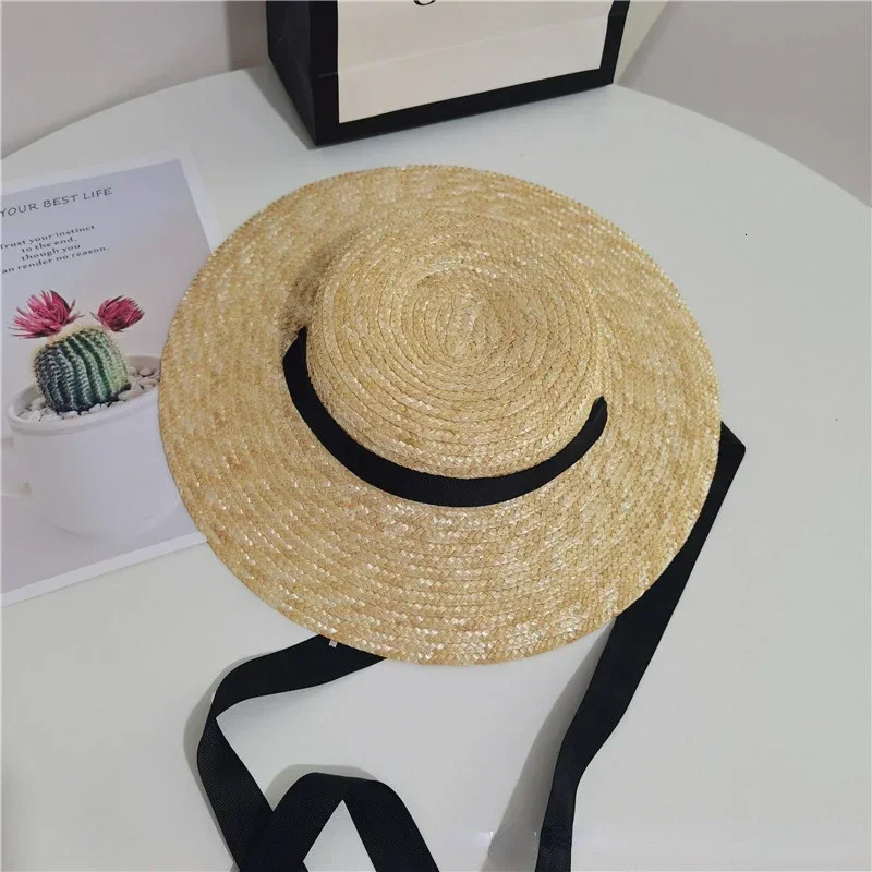 Childrens Ins Straw Hat Color Ribbon Large Brim Sun Hat Niche n Raffia Sun Hat Beach Panama Flat Top Cap 260228
